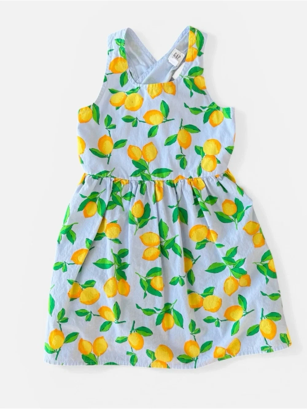 GAP Blue Lemon Print Crossback Dress Size XS/4-5